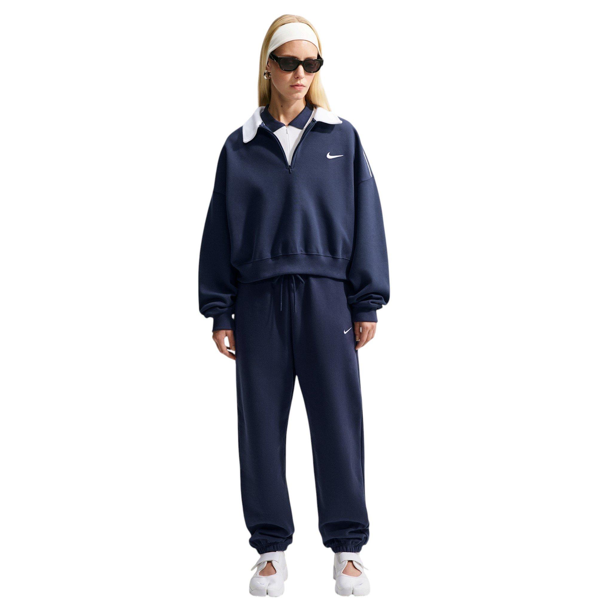 Nike Women's Studio Fleece Medium Weight High-Rise Oversized Cuffed Sweatpants - Navy - NAVY